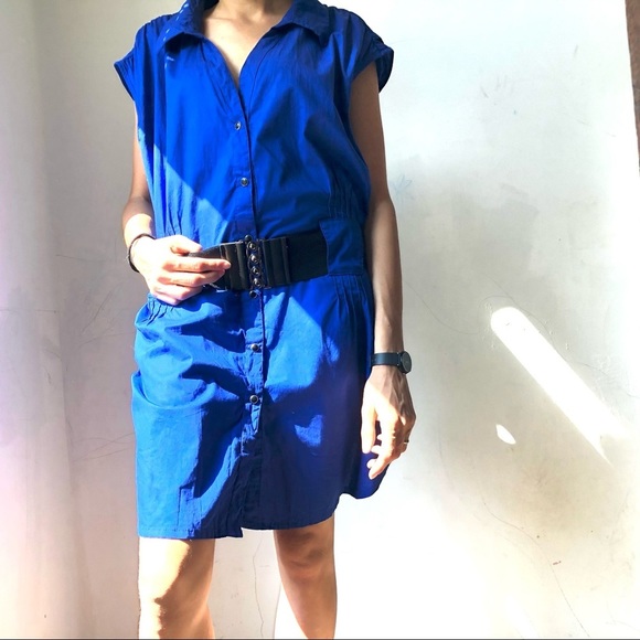 ASHLEY STEWARD Royal Blue Cotton Cutout Shirtdress Size 22 - Picture 2 of 11